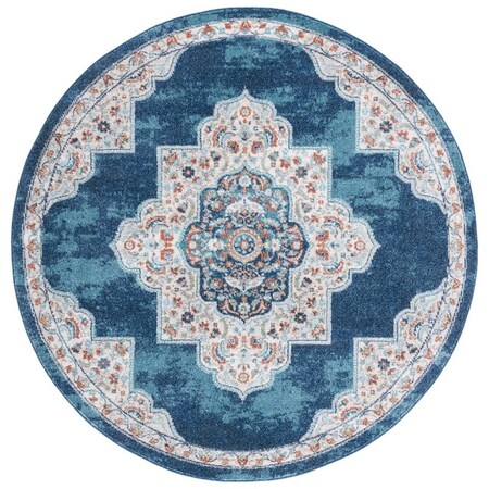 Safavieh 6 ft. 7 in. x 6 ft. 7 in. Phoenix Power Loomed Round Area Rug; Navy & Ivory PHX277M-7R